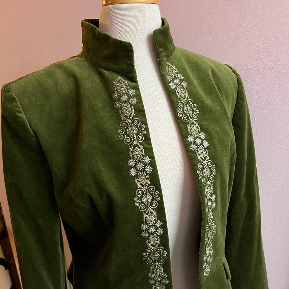 Embroidered Green Velvet Blazer Jacket
